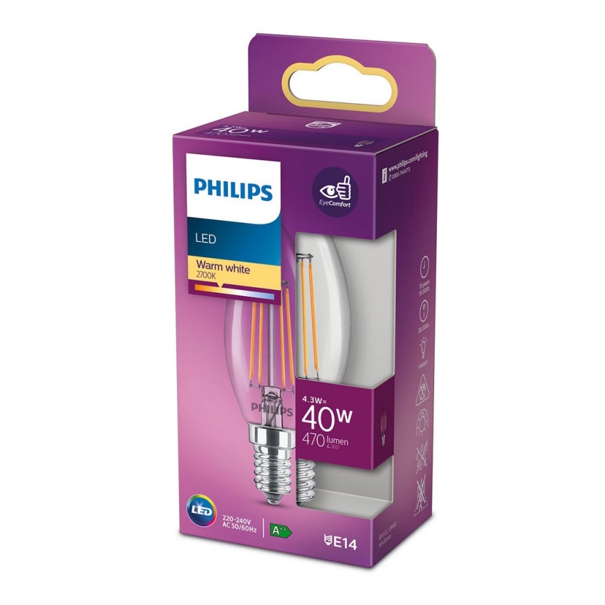 LED Лампочка VINTAGE Philips B35 E14/4,3W/230V 2700K