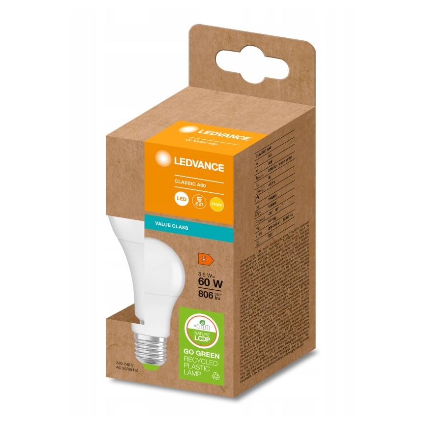 LED Лампочка з переробленого пластику A60 E27/8,5W/230V 2700K - Ledvance