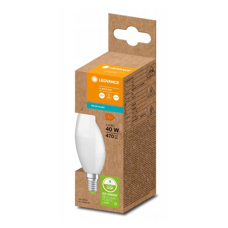 LED Лампочка з переробленого пластику B40 E14/4,9W/230V 4000K - Ledvance