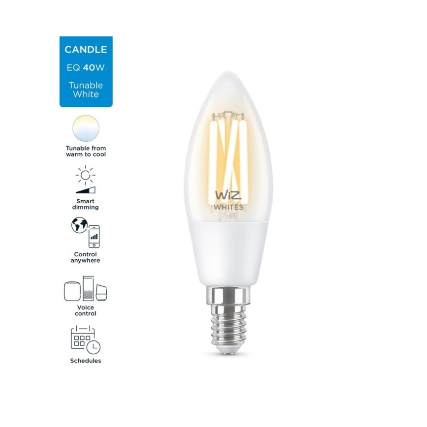 LED лампочка з регулюванням яскравості FILAMENT C35 E14/4,9W/230V 2700-6500K CRI 90 Wi-Fi – WiZ
