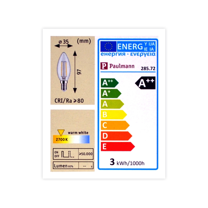 LED Лампочка з регулюванням яскравості E14/2,5W/230V 2700K - Paulmann 28572