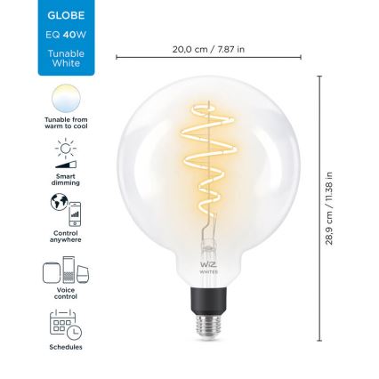 LED лампочка з регулюванням яскравості FILAMENT G200 E27/6,5W/230V 2700-6500K CRI 90 Wi-Fi – WiZ