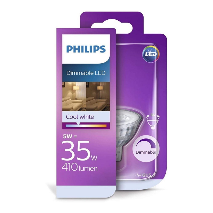 LED лампочка з регулюванням яскравості Philips GU5,3/5W/12V 4000K