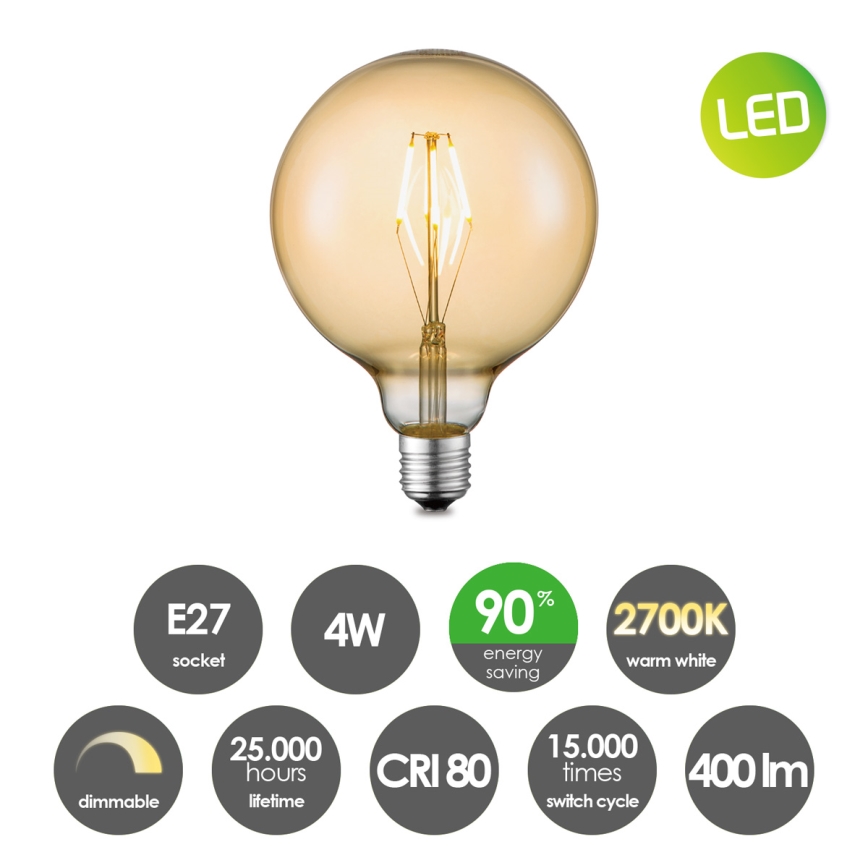 LED лампочка з регулюванням яскравості VINTAGE EDISON G125 E27/4W/230V 2700K