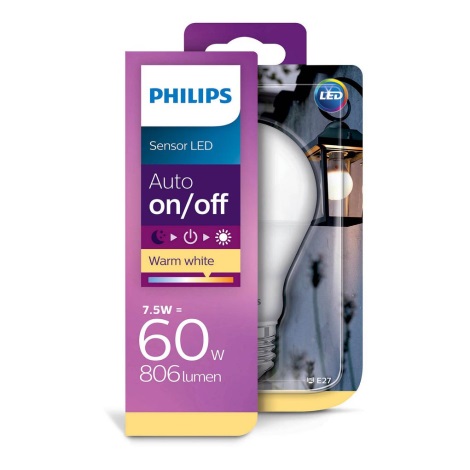 LED Лампочка з датчиком сутінків Philips E27/7,5W/230V 2700K