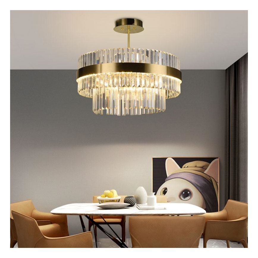 LED з регулюванням яскравості кришталева люстра на штанзі LED/80W/230V 3000-6500K золотий + пульт дистанційного керування
