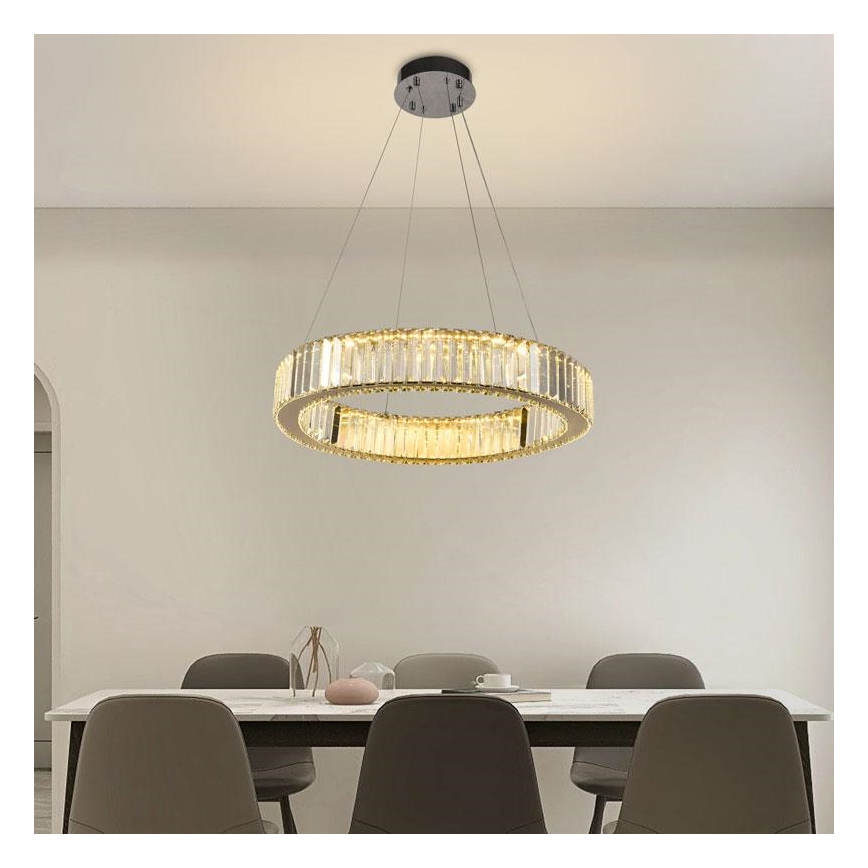 Светодиодная регулируемая кристальная люстра на тросе LED/40W/230V 3000-6500K глянцевый хром + пульт дистанционного управления