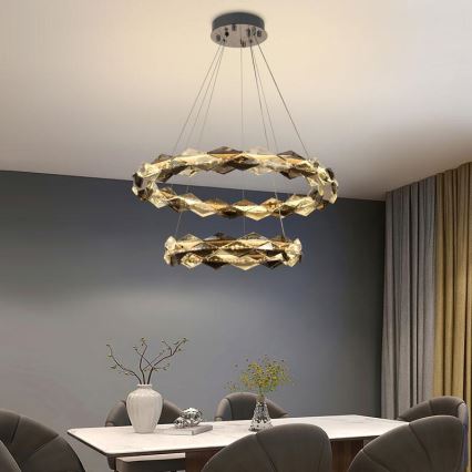 Светодиодная регулируемая кристальная люстра на тросе LED/65W/230V 3000-6500K глянцевый хром + пульт дистанционного управления
