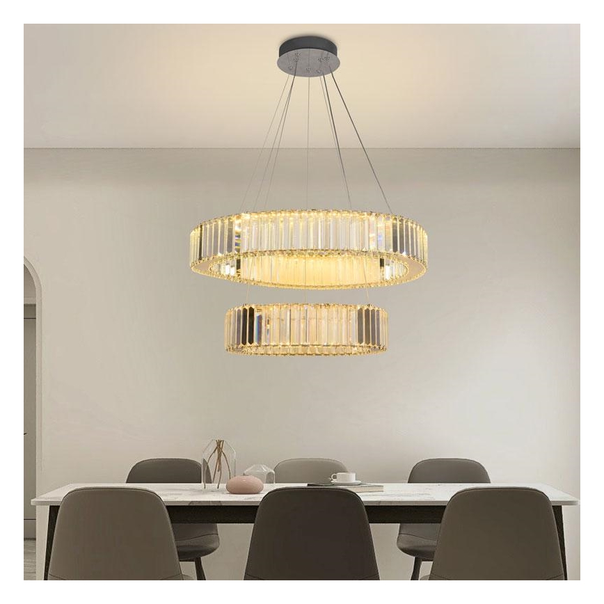 Светодиодная регулируемая кристальная люстра на тросе LED/65W/230V 3000-6500K глянцевый хром + пульт дистанционного управления
