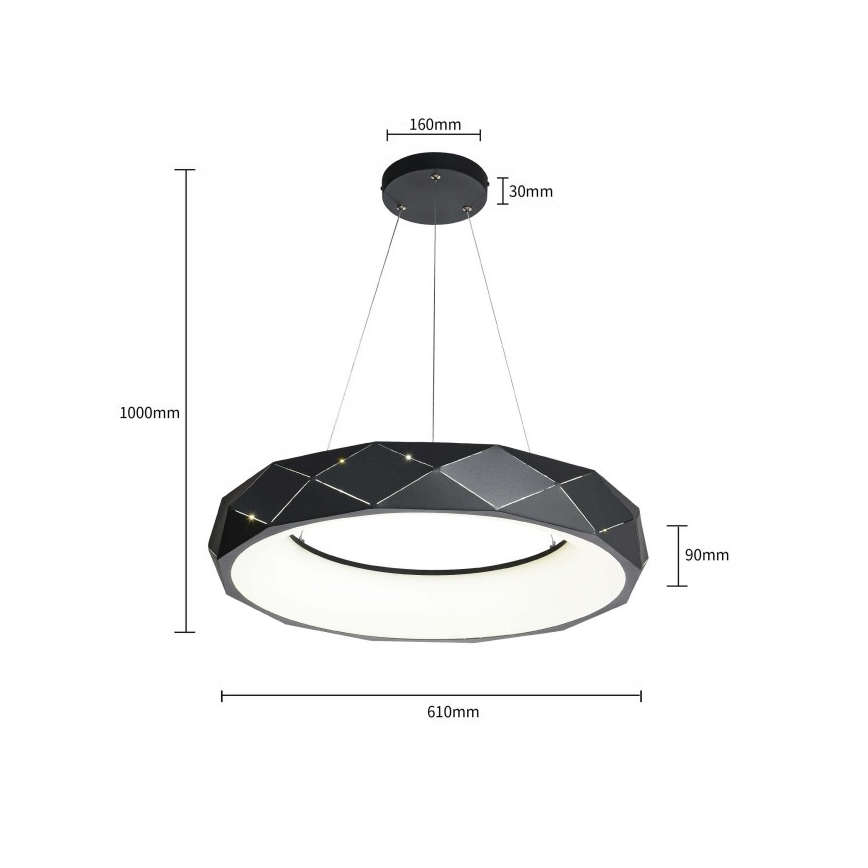 LED-люстра на тросе REUS, 36 Вт, 230 В, 4000 К, диаметр 61 см, черная