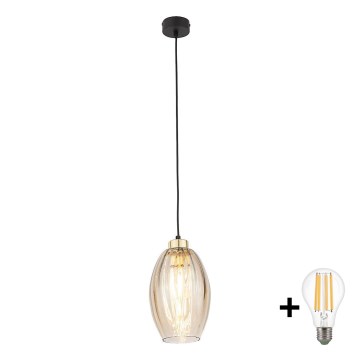 LED люстра на тросе SEBO 1xE27/15W/230V черный/дымчато-бежевый