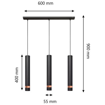 LED Люстра на тросе TUBA 3xGU10/4,8W/230V черная/медь
