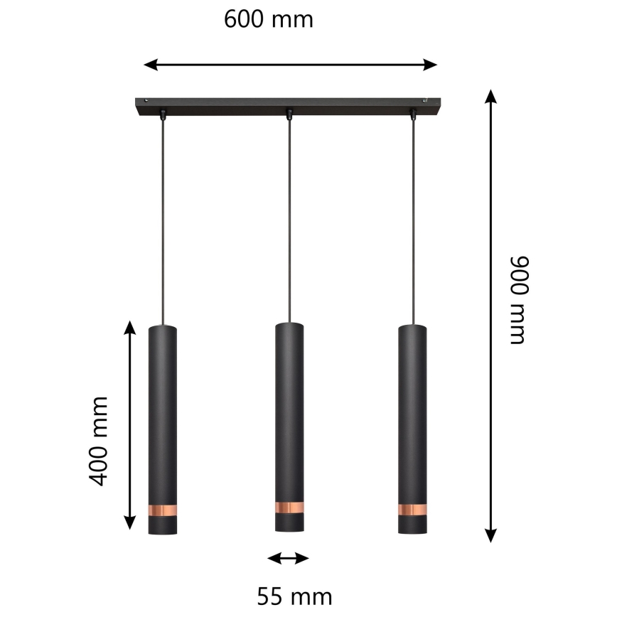 LED Люстра на тросе TUBA 3xGU10/4,8W/230V черная/медь