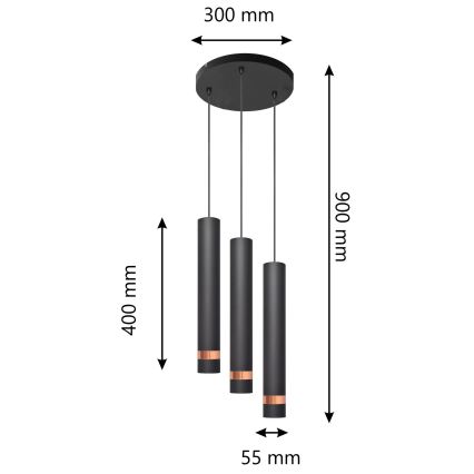 LED Люстра на тросе TUBA 3xGU10/4,8W/230V черная/медь