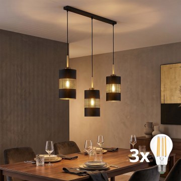 LED-люстра на тросі BOGART 3xE27/15W/230V чорна/золота