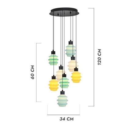 LED Люстра на тросі CACTUS 8xLED/2,8W/230V 3000K зелена/жовта/біла
