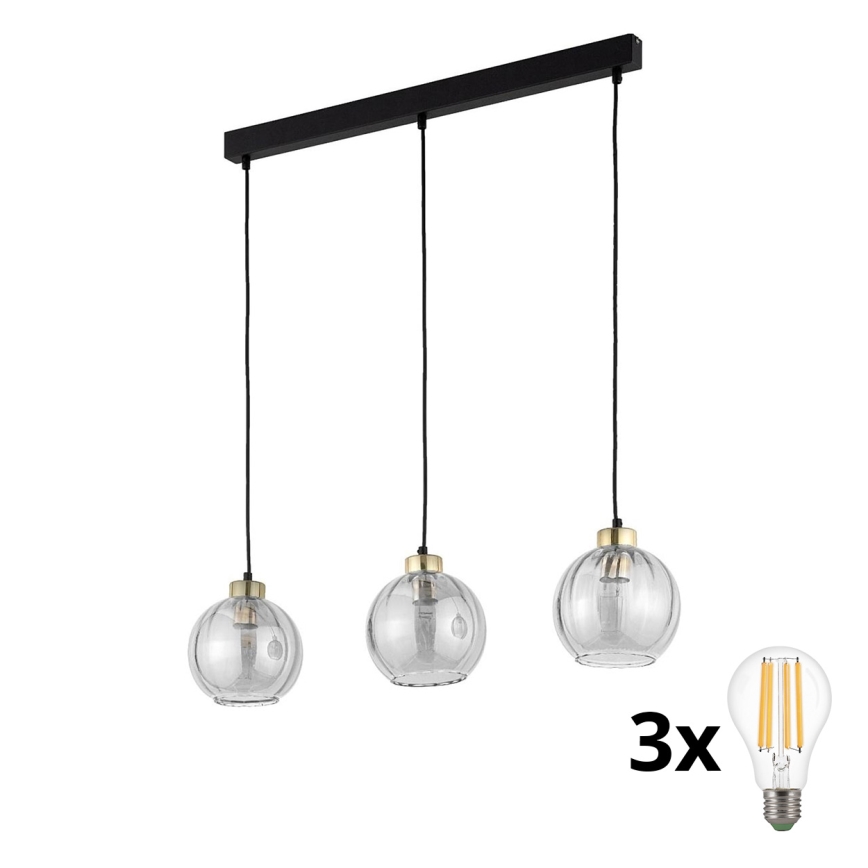 LED люстра на тросі DEVI 3xE27/15W/230V чорна/димчаста