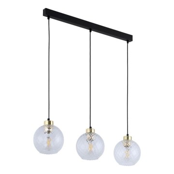 LED люстра на тросі DEVON 3xE27/15W/230V чорна/прозора