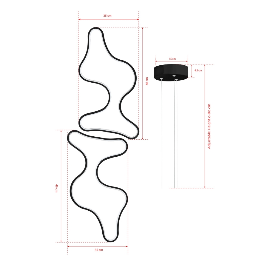 LED люстра на тросі DUPLE ARTISAN LED/80W/230V 6500K чорна