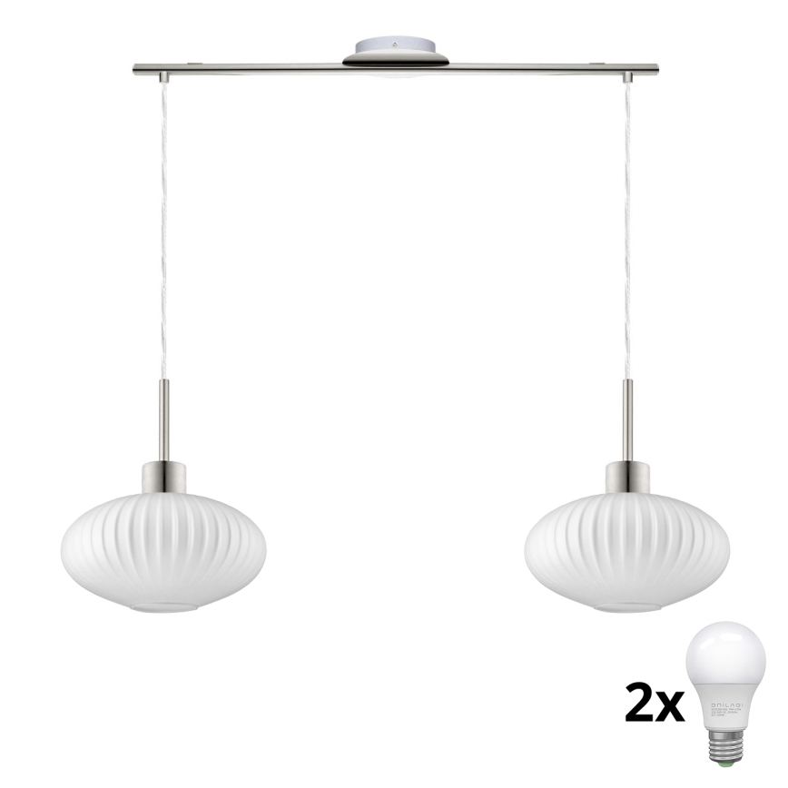 LED Люстра на тросі HARMA 2xE27/60W/230V матовий хром/білий