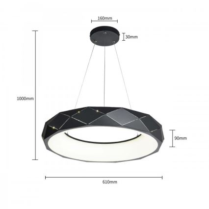 LED-люстра на тросі REUS LED/36W/230V 4000K діам. 61 см чорна