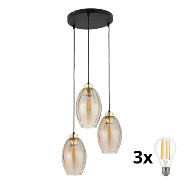 LED-люстра на тросі SEBO 3xE27/15W/230V чорна/димчасто-бежева