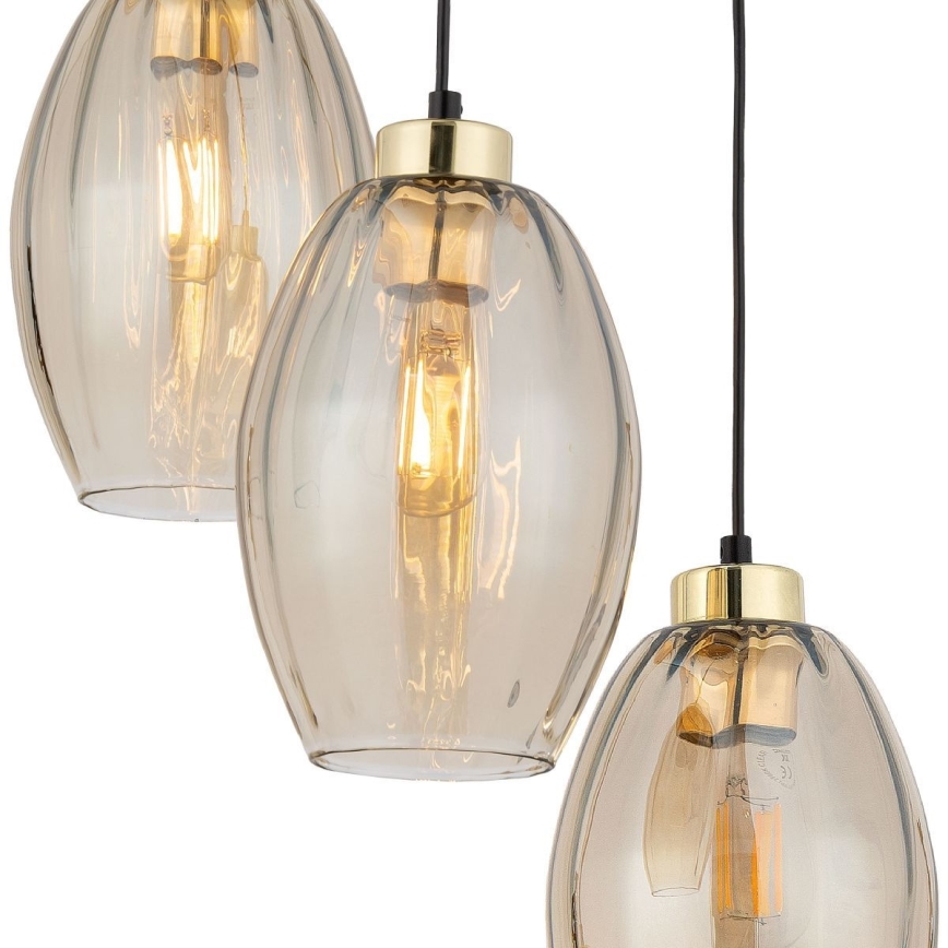 LED-люстра на тросі SEBO 3xE27/15W/230V чорна/димчасто-бежева