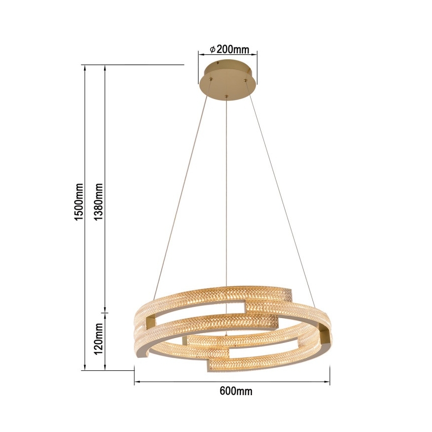 LED люстра на тросі TARJA LED/36W/230V 3000/4000/6000K діам. 60 см золота
