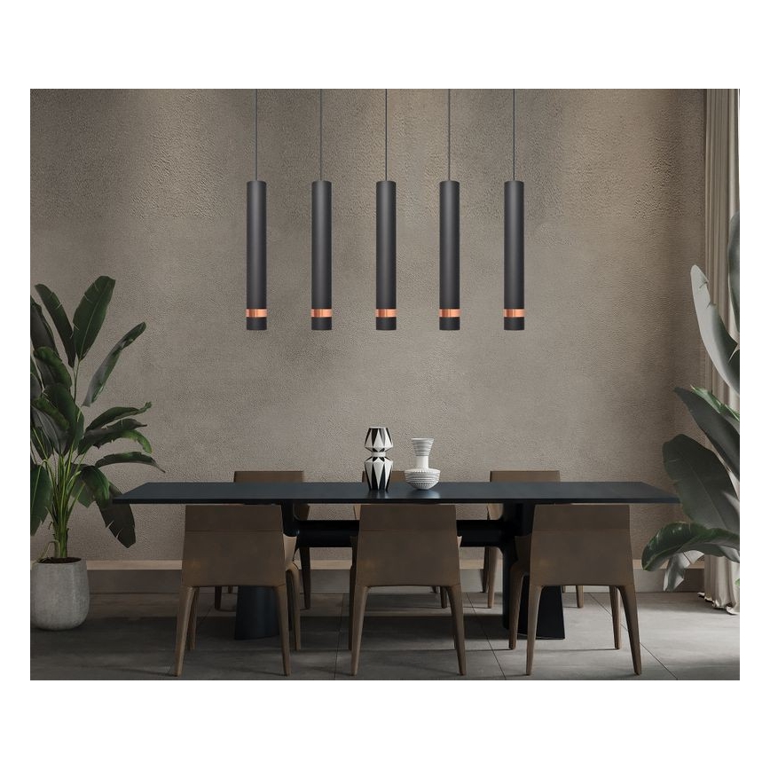 Світлодіодна люстра на тросі TUBA 5xGU10/6,5W/230V чорна/мідна