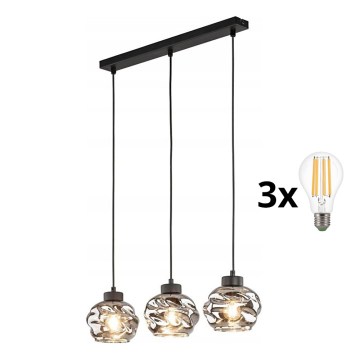 LED люстра на тросі ZULIA 3xE27/15W/230V чорна/димчасто-чорна