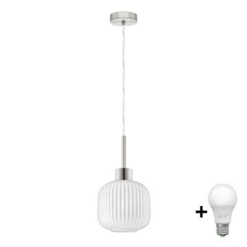 LED Лустер на ланці HARMA 1xE27/60W/230V пр. 20 см матовий хром/білий