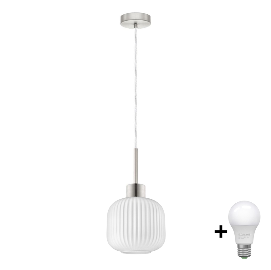 LED Лустер на ланці HARMA 1xE27/60W/230V пр. 20 см матовий хром/білий