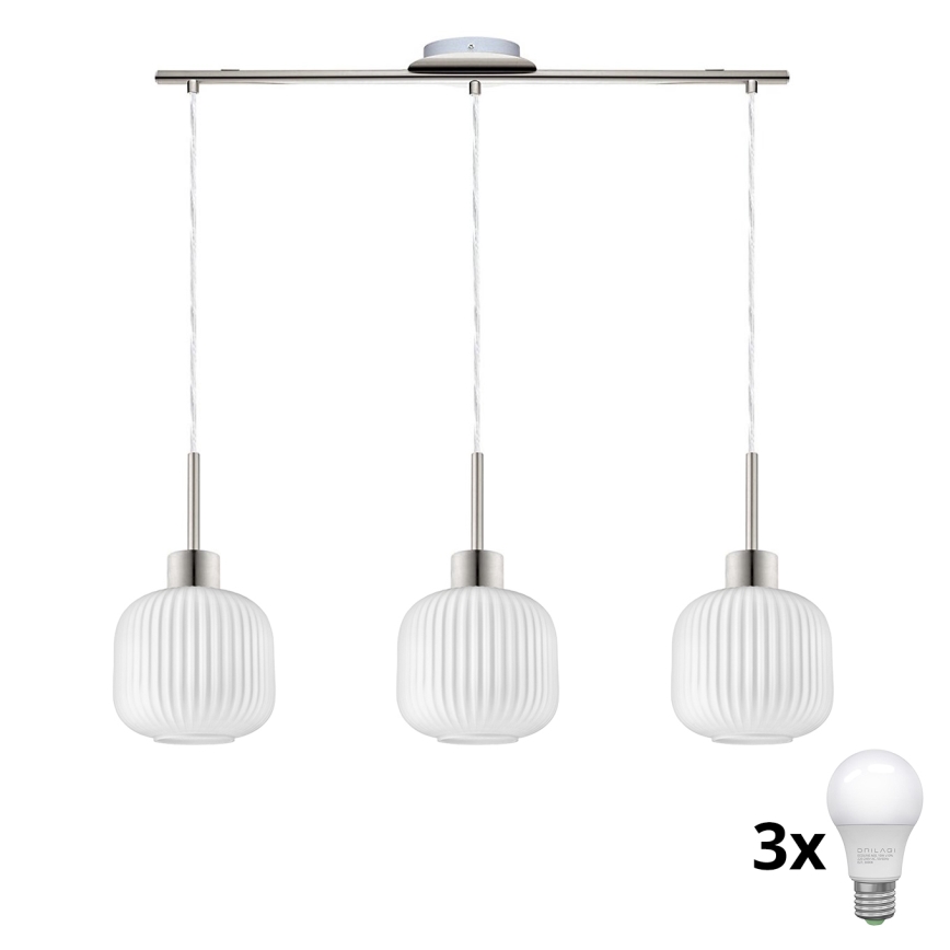LED Lustr na lanku HARMA 3xE27/60W/230V matný chrom/bílá