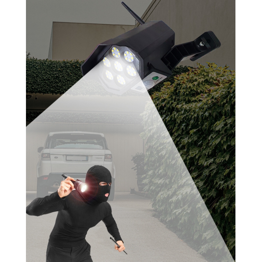 LED Макет камери відеоспостереження на сонячній батареї з датчиком LED/3,7V 1200 mAh IP44 чорний + пульт дистанційного керування