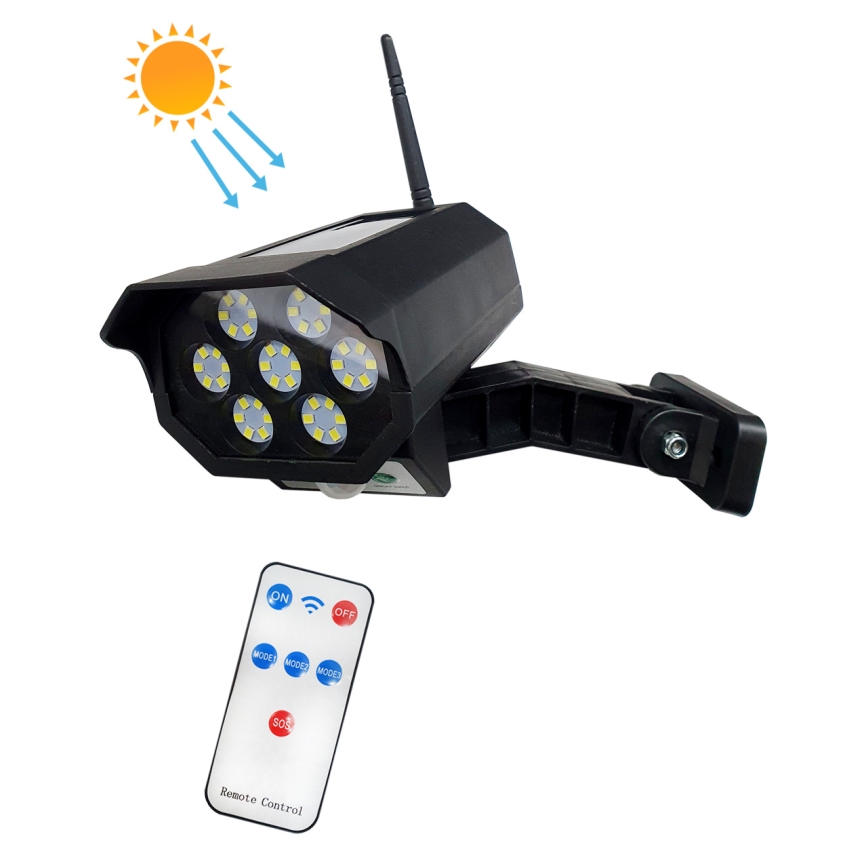 LED Макет камери відеоспостереження на сонячній батареї з датчиком LED/3,7V 1200 mAh IP44 чорний + пульт дистанційного керування
