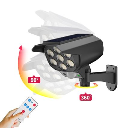 LED Макет камери відеоспостереження з датчиком та із сонячною панеллю LED/5W/5,5V 800 mAh IP65 + пульт дистанційного керування