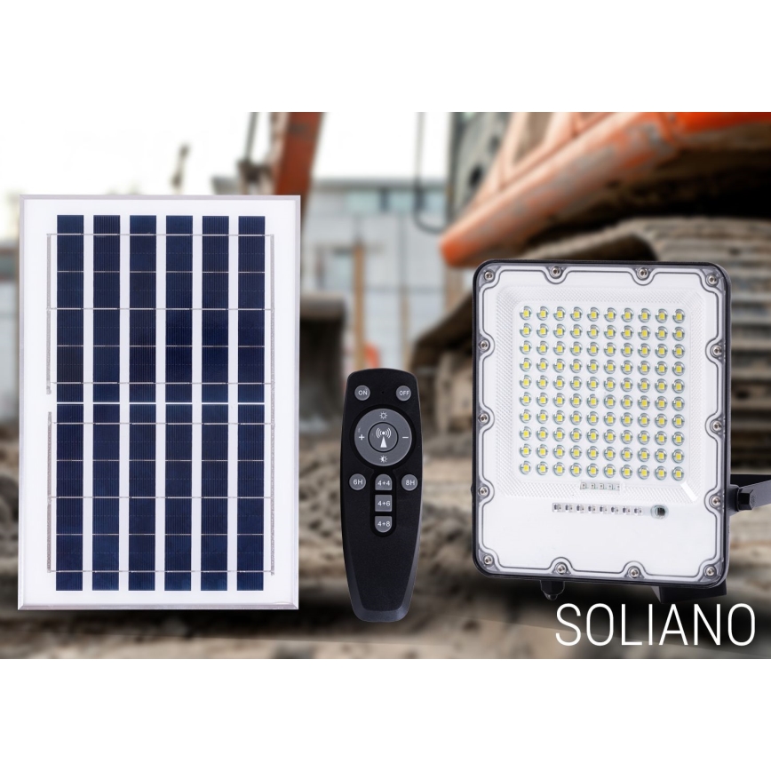 LED Вуличний з регулюванням яскравості прожектор на сонячній батареї LED/100W/3,2V 4500K IP65 чорний + пульт дистанційного керування