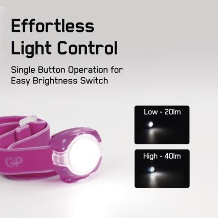 LED Налобний ліхтар GP EVERYBODY 4xLED/2×CR2025 рожевий