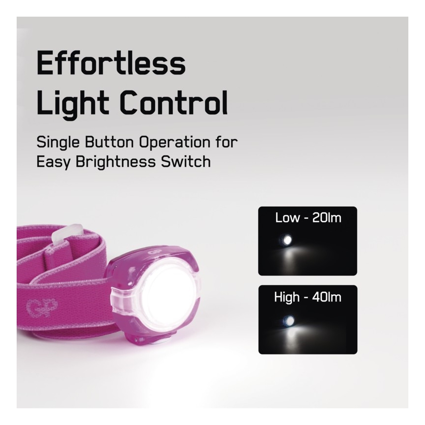 LED Налобний ліхтар GP EVERYBODY 4xLED/2×CR2025 рожевий