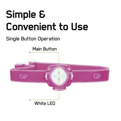 LED Налобний ліхтар GP EVERYBODY 4xLED/2×CR2025 рожевий