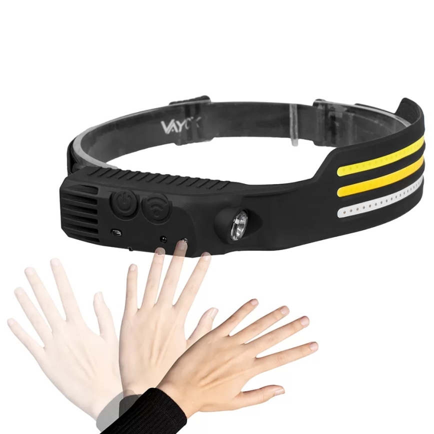 Светодиодный налобный фонарь с регулируемой яркостью, сенсором и красным светом, 4xLED/5V IP44, 300 лм, 1200 мАч