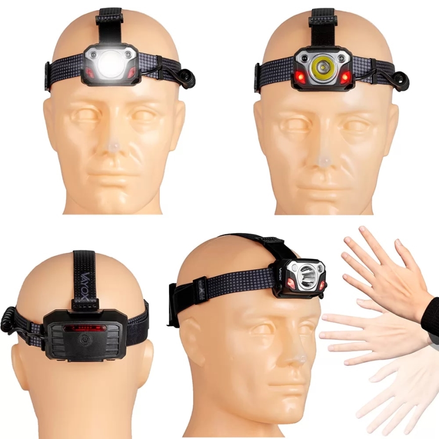 Светодиодный регулируемый налобный фонарь с датчиком, функцией пауэрбанка и красным светом LED/10W/5V IP44 1200 лм 4000 мАч