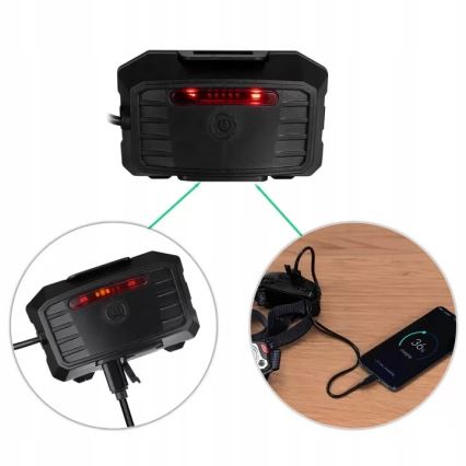 Светодиодный регулируемый налобный фонарь с датчиком, функцией пауэрбанка и красным светом LED/10W/5V IP44 1200 лм 4000 мАч