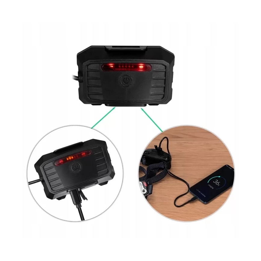 Светодиодный регулируемый налобный фонарь с датчиком, функцией пауэрбанка и красным светом LED/10W/5V IP44 1200 лм 4000 мАч