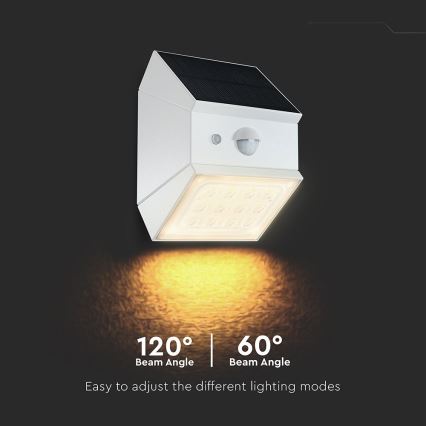 Светодиодный настенный солнечный светильник с датчиком — 2,5 Вт / 3,7 В, 3000/4000/6000 К, IP65, 1200 мА·ч, белый