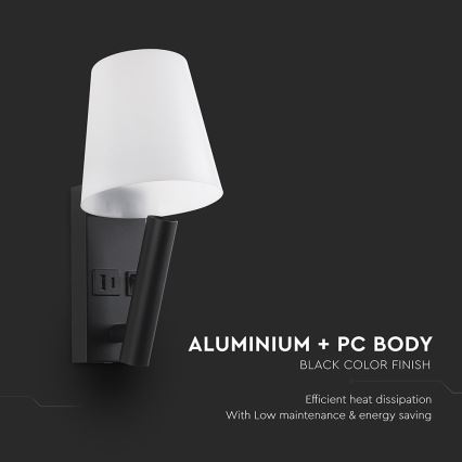 LED настенный светильник с USB-портом LED/2W/230V 3000K черный/белый
