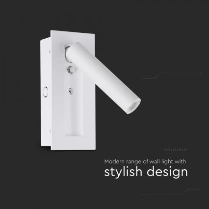 LED настенный точечный светильник, 2 Вт, 230 В, 3000 К, белый