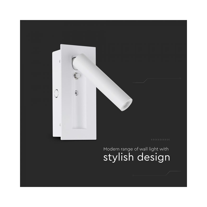 LED настенный точечный светильник, 2 Вт, 230 В, 3000 К, белый