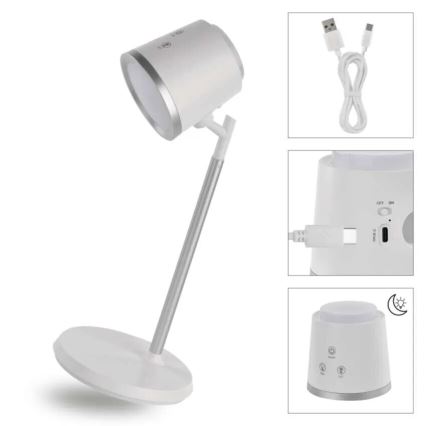 LED Настільна акумуляторна лампа з регулюванням яскравості 4в1 LED/6W/3,7V 3000K/4000K/6500K 1500mAh білий