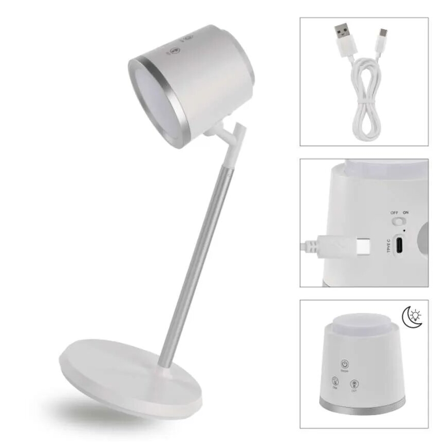 LED Настільна акумуляторна лампа з регулюванням яскравості 4в1 LED/6W/3,7V 3000K/4000K/6500K 1500mAh білий